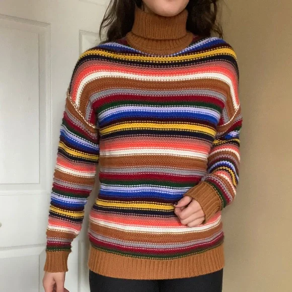Asos Striped Rainbow Turtleneck Sweater - Picture 2 of 3